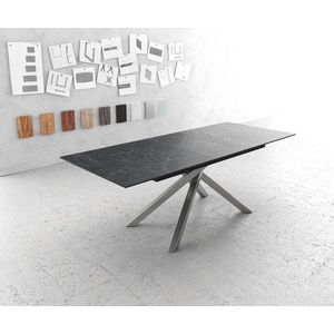 Jídelní stůl Edge 180-220x90cm Laminam® keramika šedá křížová obraz