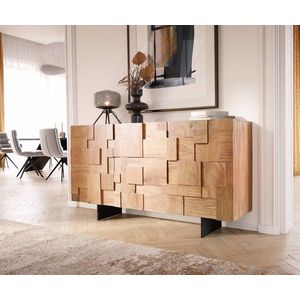 Komoda Puzzle 145 cm přírodní akácie podnož kovová černá obraz