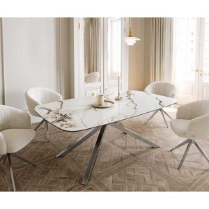 Jídelní stůl Edge oválný 200x100 keramika Calacatta Luxe bílo obraz