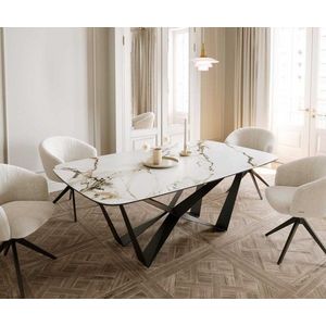 Jídelní stůl Edge oválný 200x100 keramika Calacatta Luxe bílo obraz