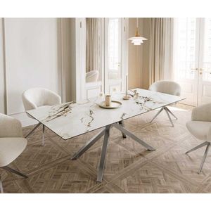 Jídelní stůl Edge 180-220x100 keramika Calacatta Luxe bílo obraz