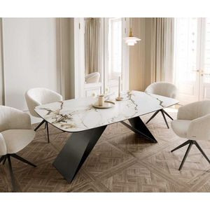 Jídelní stůl Edge oválný 200x100 keramika Calacatta Luxe bílo obraz
