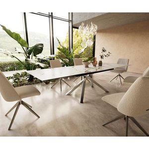 Jídelní stůl Edge 200-300x100 keramika Calacatta Luxe bílo obraz