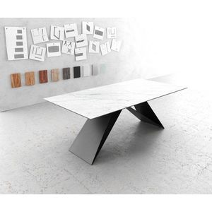 Jídelní stůl Edge 200x100cm Laminam® keramika bílá podnož ve obraz