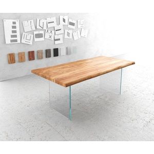 Jídelní stůl Edge 200x100 cm XL přírodní akácie skleněná podnož obraz