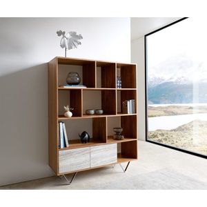 Knihovna Kleo 115x150 cm přírodní akácie 2 dvířka podnož ve obraz