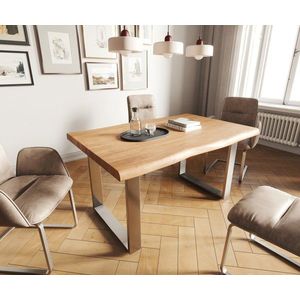 Jídelní stůl Edge 140x90 XL akácie přírodní nerezová ocel úzká obraz