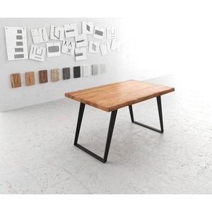 Jídelní stůl Edge 140x90 XL akácie přírodní kov šikmá obraz