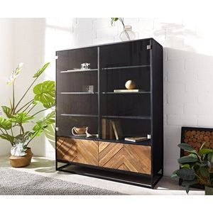 Vitrína Famke 120 cm mango teak 2 skleněné dvířka a 2 dřevěné obraz