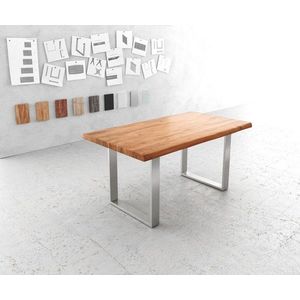 Jídelní stůl Edge 160x90cm XL akácie přírodní nerezová ocel obraz