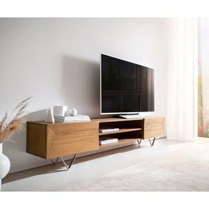 TV stolek Kayu 200 cm přírodní akácie 2 dvířka podnož ve tvaru obraz