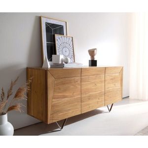 Komoda Kayu 145x40x70 cm přírodní akácie 3 dvířka podnož ve obraz