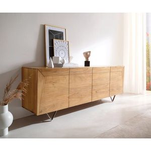 Komoda Kayu 200x40x70 cm přírodní akácie 4 dvířka podnož ve obraz