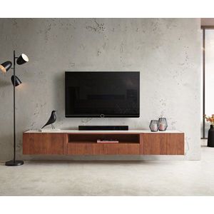 TV stolek Secara 220 cm akácie hnědá 2 dvířka 2 zásuvky mramor obraz