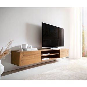 TV stolek Kayu 200 cm akácie přírodní 2 dvířka závěsné obraz