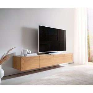 TV stolek Kayu 200 cm akácie přírodní 4 dvířka závěsné obraz