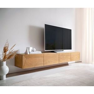 TV stolek Kayu 220 cm akácie přírodní 4 dvířka závěsné obraz