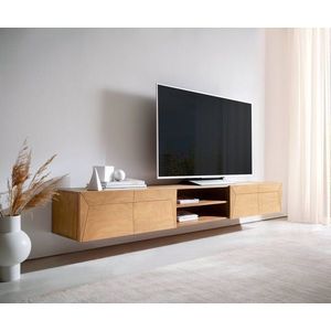 TV stolek Kayu 240 cm akácie přírodní 4 dvířka závěsné obraz