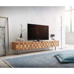 TV stolek Fevo 200 cm akácie přírodní 4 dvířka podnož ve tvaru obraz