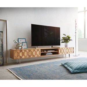 TV stolek Fevo 240 cm akácie přírodní 4 dvířka podnož ve tvaru obraz