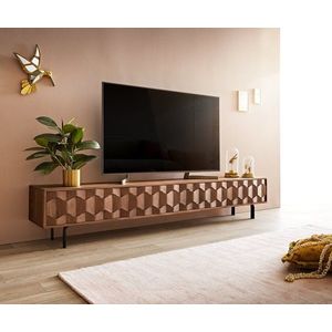 TV stolek Fevo 220 cm akácie hnědá 4 dvířka podnož ve tvaru "L" obraz