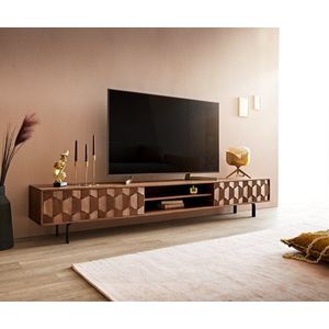 TV stolek Fevo 240 cm akácie hnědá 4 dvířka podnož ve tvaru "L" obraz