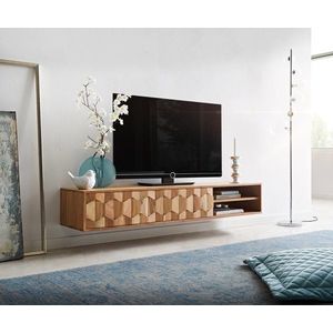 TV stolek Fevo 160 cm akácie přírodní 2 dvířka závěsné obraz