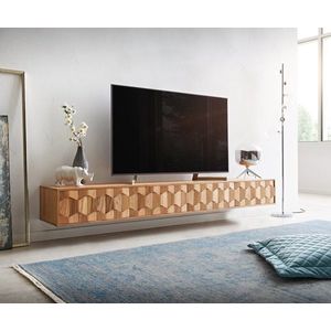 TV stolek Fevo 220 cm akácie přírodní 4 dvířka závěsné obraz