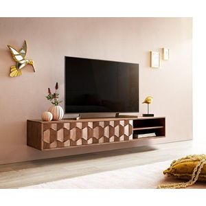 TV stolek Fevo 160 cm akácie hnědá 2 dvířka závěsné obraz