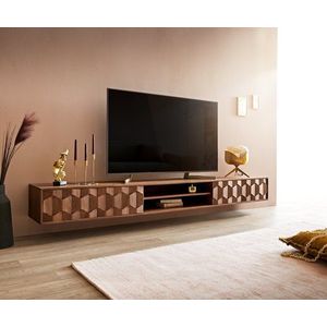 TV stolek Fevo 240 cm akácie hnědá 4 dvířka závěsné obraz
