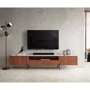 TV stolek Secara 220 cm akácie hnědá 2 dvířka 2 zásuvky obraz