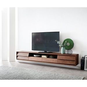 TV stolek Eloi 240x35 cm akácie hnědá 2 dvířka 2 zásuvky obraz
