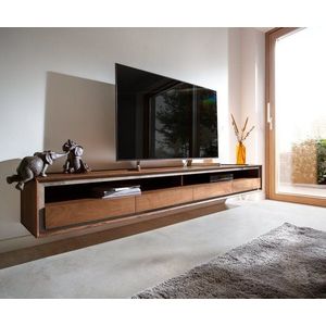 TV stolek Stonegrace 240 cm akácie hnědá kamenina 4 zásuvky 1 obraz