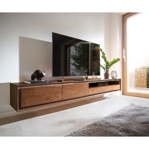 TV stolek Stonegrace 240 cm akácie hnědá kamenina 2 dvířka 2 obraz