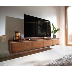 TV stolek Stonegrace 200 cm akácie hnědá kamenná dýha 4 dvířka obraz