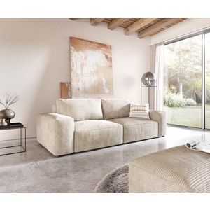 Velká pohovka Lanzo D 250x105 cm manšestr béžová s podnožkou obraz