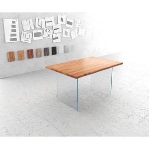 Jídelní stůl Edge 140x90 cm přírodní akácie skleněná podnož obraz