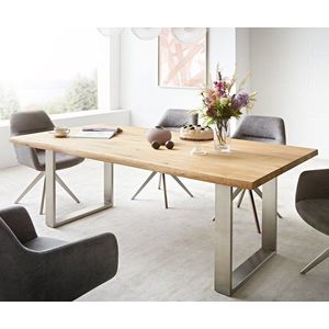 Jídelní stůl Edge 200x100 cm přírodní dub nerezová ocel úzká obraz