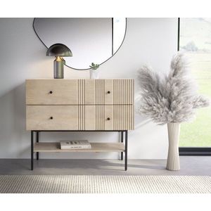 Komoda Neria 100 cm mango bílé světlé 2 zásuvky černý kov obraz