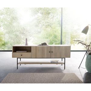 TV stolek Nessa 160x40 cm mango bílá 1 zásuvka 2 dvířka černý obraz
