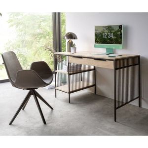 Psací stůl Libor 120x60 cm mango bílá 2 zásuvky černý kov obraz