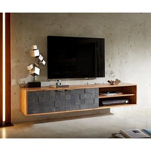 TV stolek Teele 160 cm přírodní akácie břidlice 2 dvířka obraz