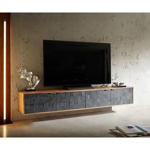 TV stolek Teele 200 cm přírodní akácie břidlice 4 dvířka obraz
