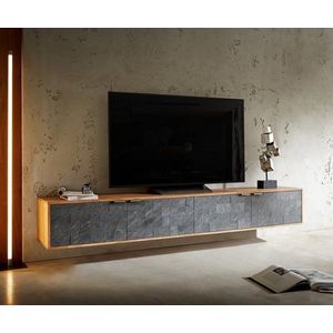 TV stolek Teele 220 cm přírodní akácie břidlice 4 dvířka obraz