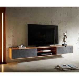TV stolek Teele 240 cm přírodní akácie břidlice 4 dvířka obraz