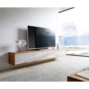 TV stolek Kleo 220 cm přírodní akácie 4 dvířka závěsné obraz