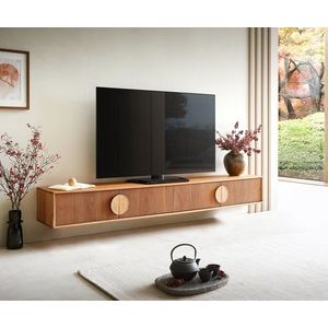 TV stolek Surimu 200x35x25 cm akácie světle hnědá 4 dvířka obraz