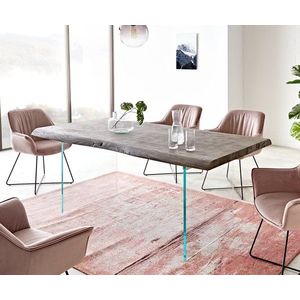 Jídelní stůl Edge 200x100 cm XL akácie platina skleněná podnož obraz
