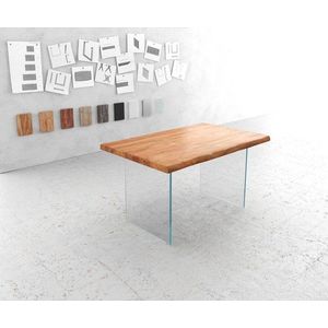 Jídelní stůl Edge 140x90 cm XL přírodní akácie skleněná podnož obraz