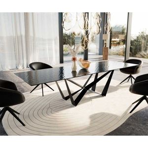 Jídelní stůl Edge 300x100 Reliéfní sklo kouřově černá 3D design obraz